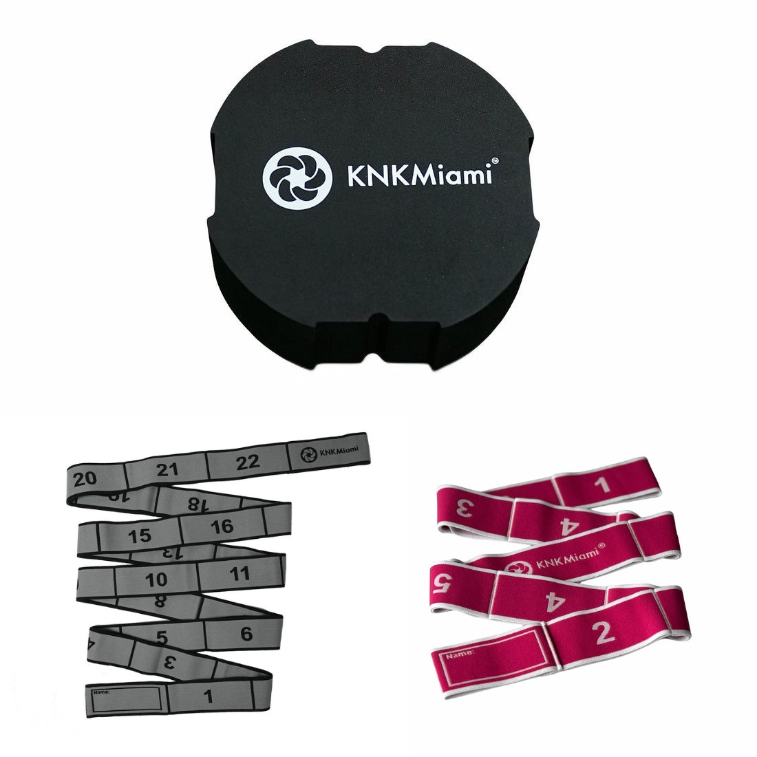 CIRCULAR YOGA BLOCK + PLATINUM PRO BUNDLE (24 Loops Medium Resistance & 11 Loops Light Resistance Stretch Bands)