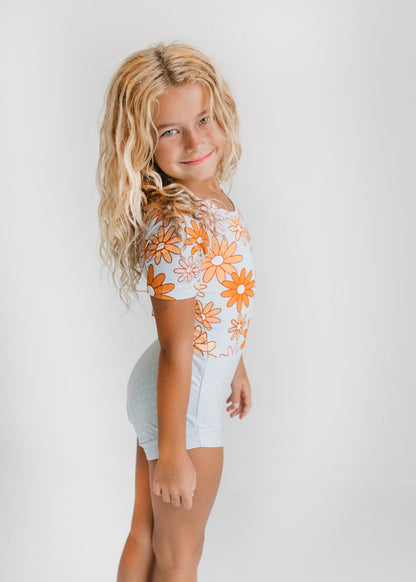 Gray Retro Flower Leotard