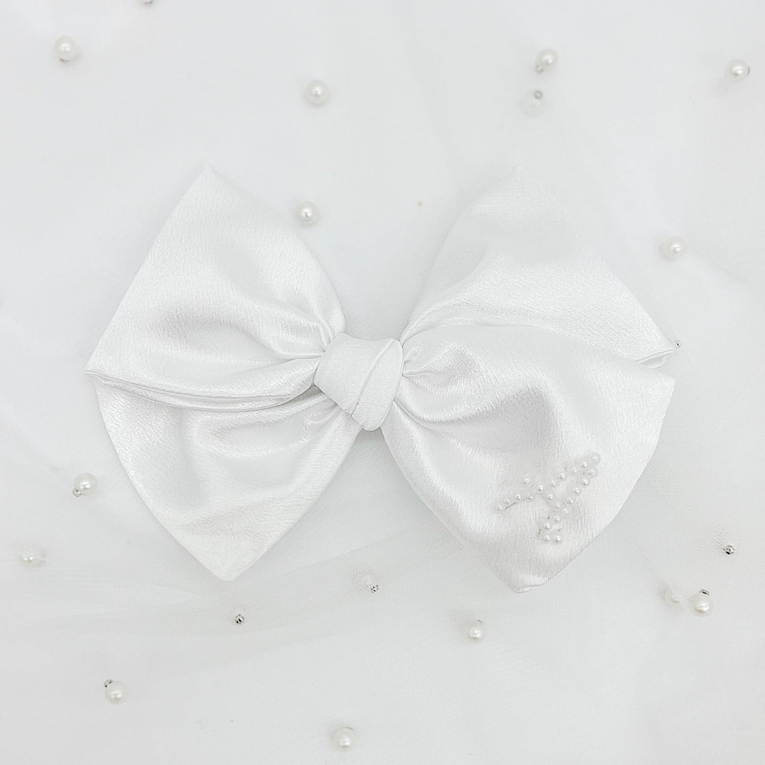 White Satin Pearl Initial Bow