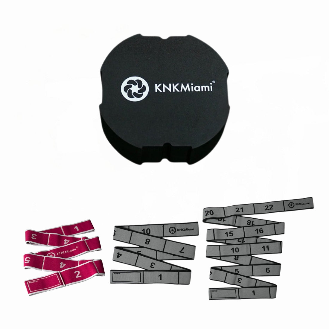 CIRCULAR YOGA BLOCK + 2 PLATINUM PRO BUNDLE (12 & 24 Loops Medium Resistance + 11 Loops Light Resistance Stretch Bands)